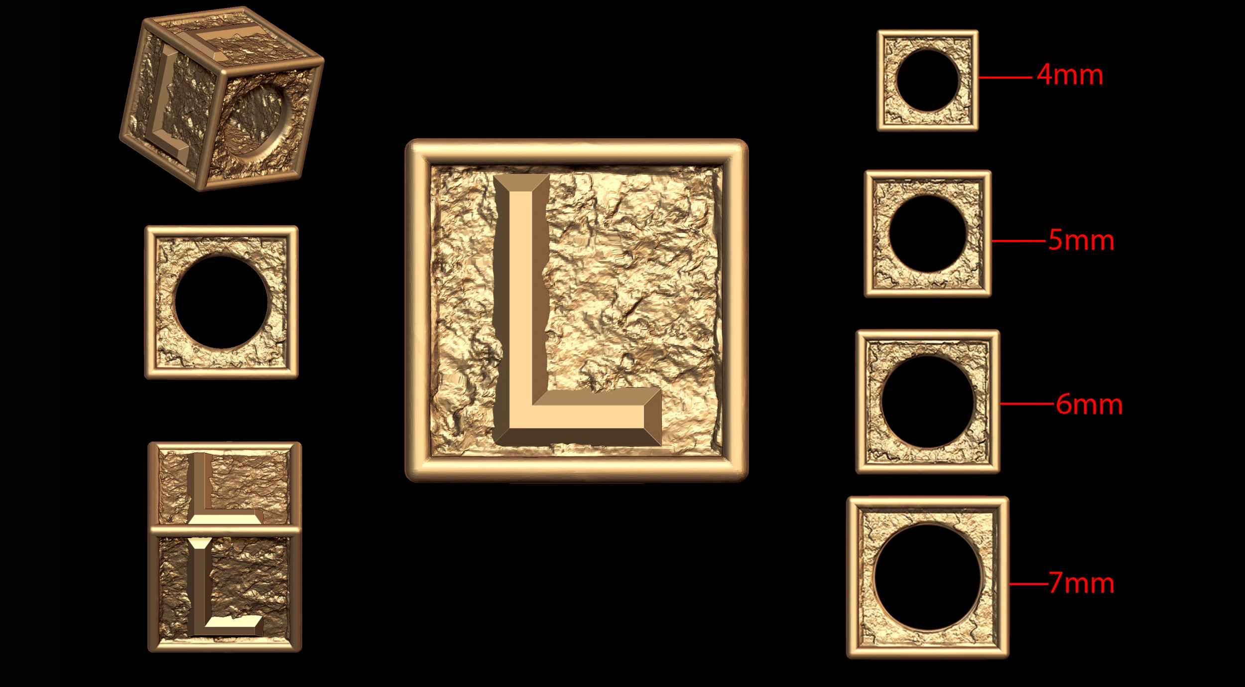 L Letter Nugget Bracelet Bead in 4 sizes 3D Print Model .c4d .max .obj .3ds .fbx .stl .blend 