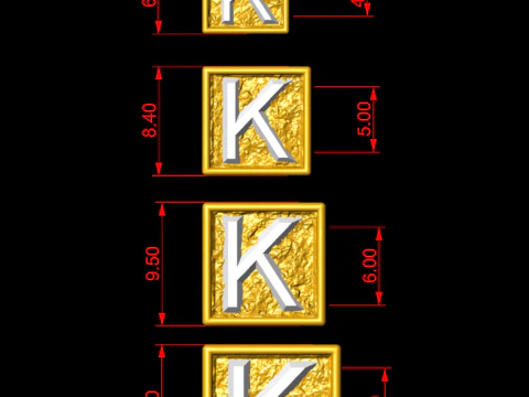K Letter Nugget Bracelet Bead in 4 sizes 3D Print Model