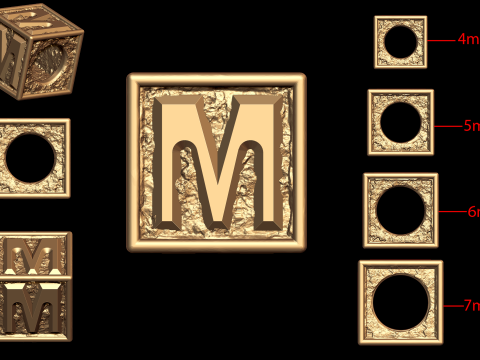 M Letter Nugget Bracelet Bead in 4 sizes 3D Print Model