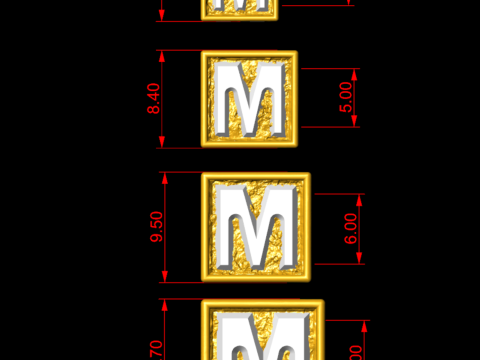 M Letter Nugget Bracelet Bead in 4 sizes Modelo de Impressão 3D