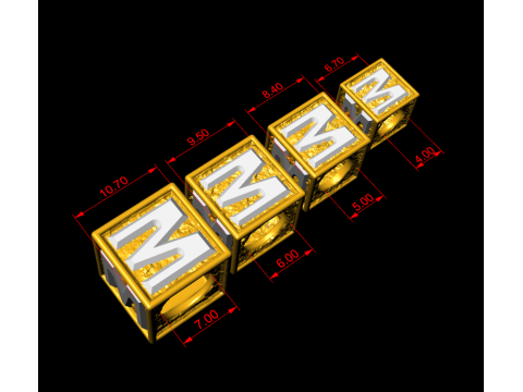 M Letter Nugget Bracelet Bead in 4 sizes Modelo de Impressão 3D