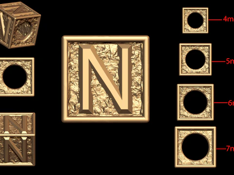 Pulseira N Letter Nugget em 4 tamanhos Modelo de Impressão 3D