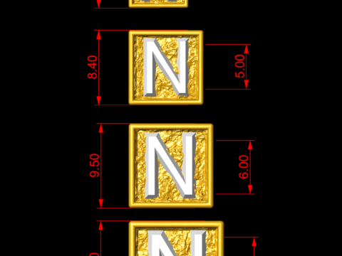 N Letter Nugget Bracelet Bead in 4 sizes 3D 打印模型