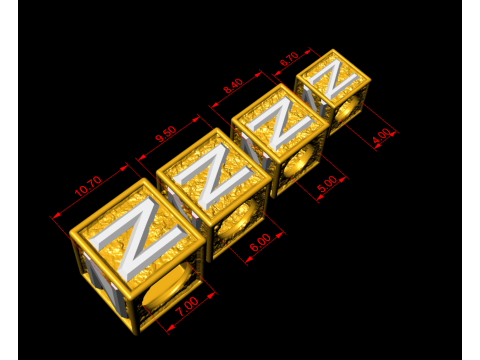 N Letter Nugget Bracelet Bead in 4 sizes 3D 打印模型