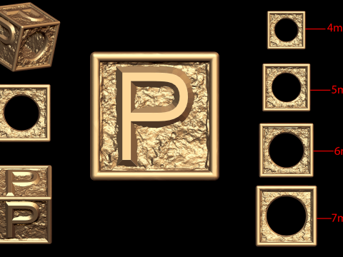P Letter Nugget Bracelet Bead in 4 sizes 3D Baskı Modeli