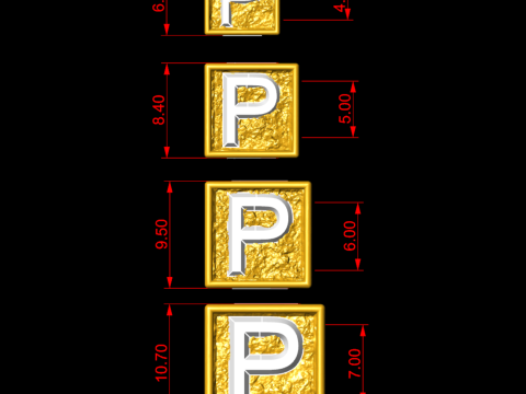 P Letter Nugget Bracelet Bead in 4 sizes 3D 프린트 모델