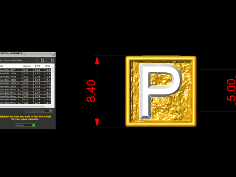 P Letter Nugget Bracelet Bead in 4 sizes 3D 프린트 모델