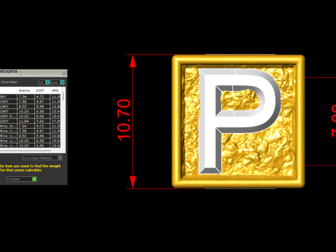 P Letter Nugget Bracelet Bead in 4 sizes 3D 프린트 모델