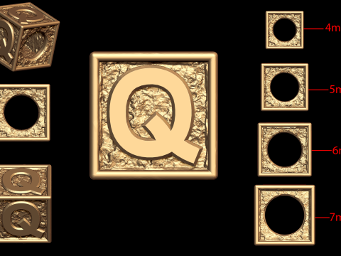Q Letter Nugget Bracelet Bead in 4 sizes 3D Print Model