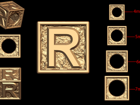 R Letter Nugget Bracelet Bead in 4 sizes 3D-printmodel