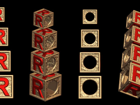R Letter Nugget Bracelet Bead in 4 sizes 3D Print Model