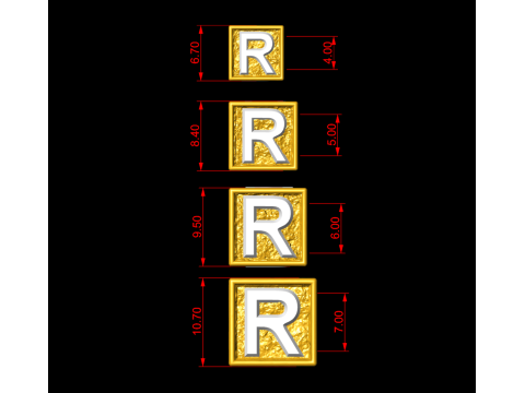 R Letter Nugget Bracelet Bead in 4 sizes Model do druku 3D