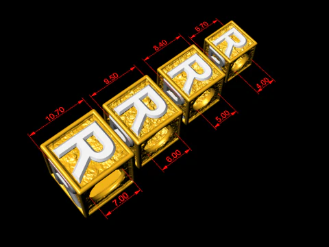 R Letter Nugget Bracelet Bead in 4 sizes 3D Print Model