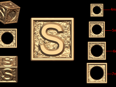S Letter Nugget Bracelet Bead in 4 sizes 3D-Druckmodell