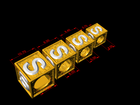 S Letter Nugget Bracelet Bead in 4 sizes Model Cetak 3D