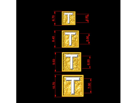 T Letter Nugget Bracelet Bead in 4 sizes 3D Print Model