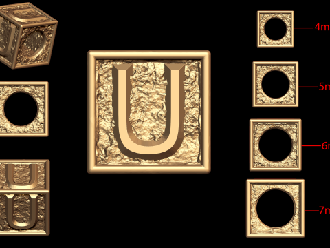 U Letter Nugget Bracelet Bead in 4 sizes 3D-Druckmodell