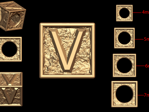 V Letter Nugget Bracelet Bead in 4 sizes 3D Print Model