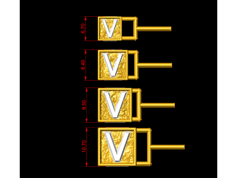 V Letter Nugget Bracelet Bead in 4 sizes 3D Baskı Modeli