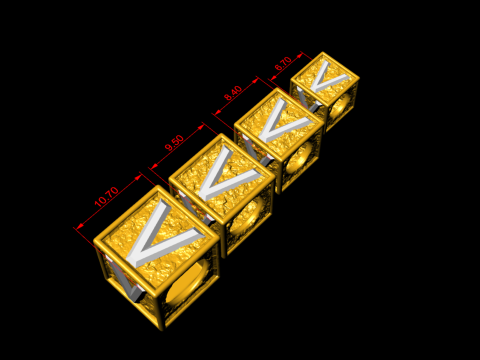 V Letter Nugget Bracelet Bead in 4 sizes 3D Baskı Modeli