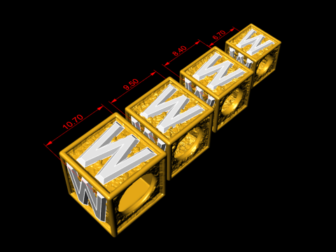 W Letter Nugget Bracelet Bead in 4 sizes 3Dプリントモデル