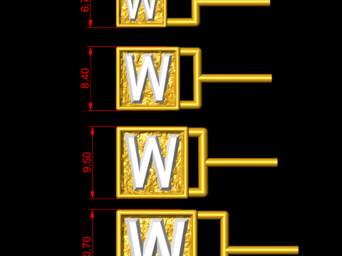 W Letter Nugget Bracelet Bead in 4 sizes 3Dプリントモデル