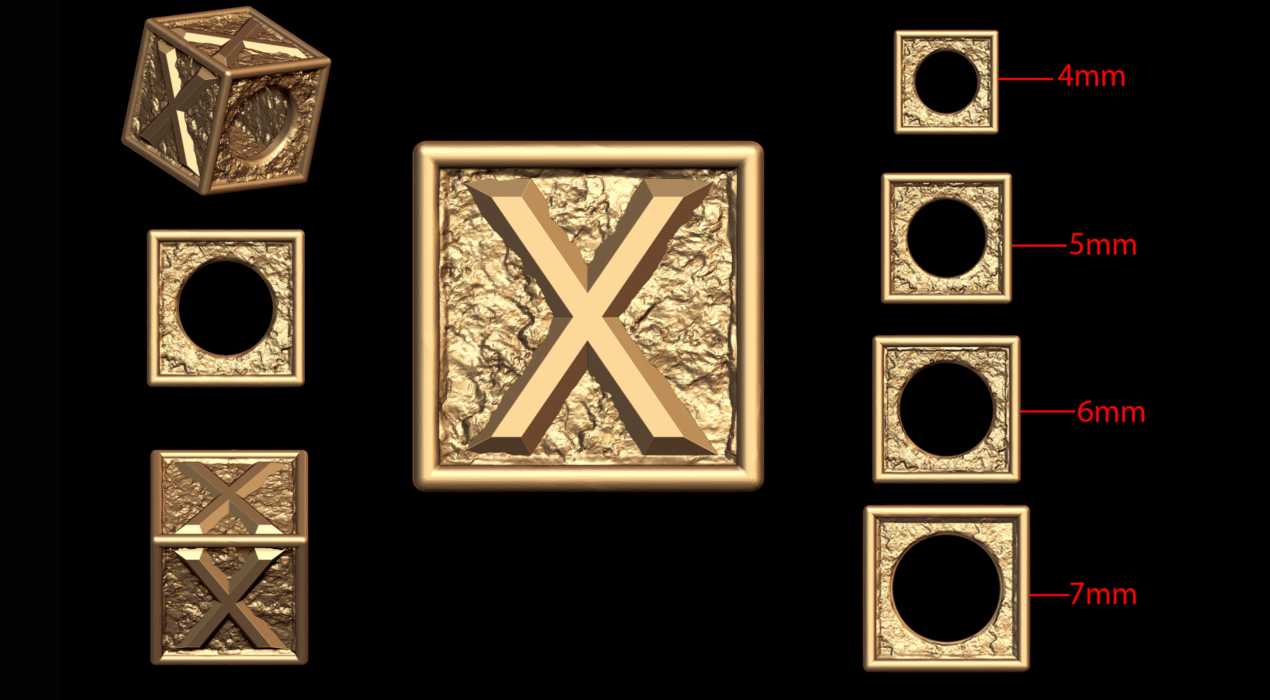 X Letter Nugget Bracelet Bead in 4 sizes 3D Print Model .c4d .max .obj .3ds .fbx .stl .blend