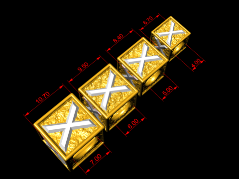X Letter Nugget Bracelet Bead in 4 sizes Model Cetak 3D