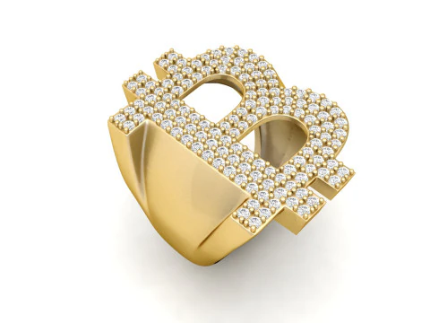 Bitcoin Diamond Gents Signet Ring 3D Print Model