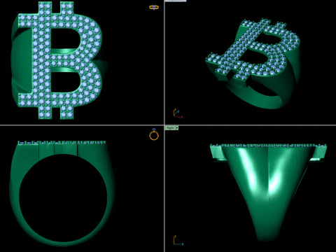 Bitcoin Diamond Gents Signet Ring 3D Print Model