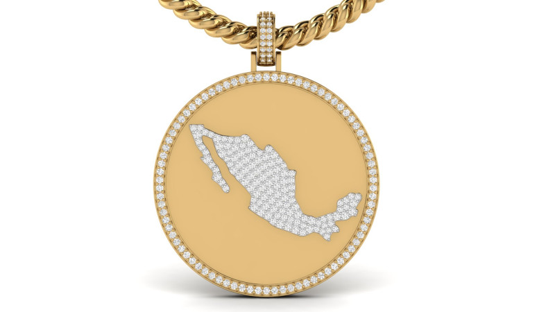 Mexico Map Coin Diamond Pendant Modello di stampa 3D .c4d .max .obj .3ds .fbx .stl .blend
