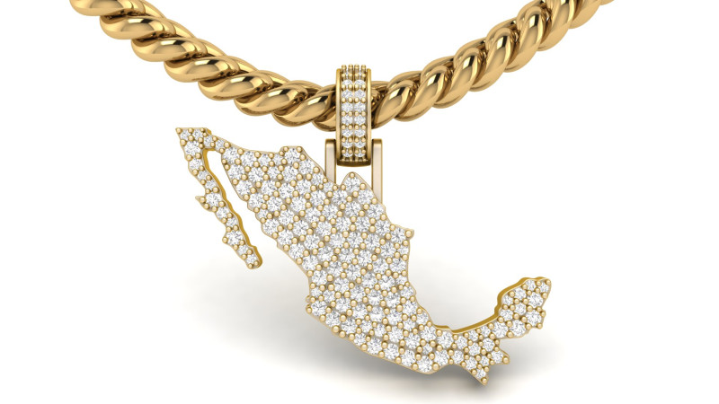 Mexico Map Diamond Pendant 3D प्रिंट मॉडल .c4d .max .obj .3ds .fbx .stl .blend