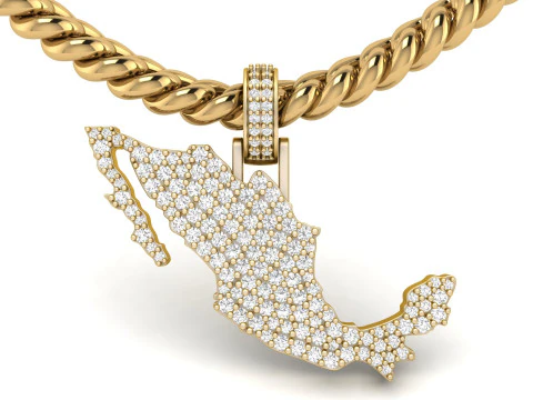 墨西哥地图钻石吊坠 3D 打印模型