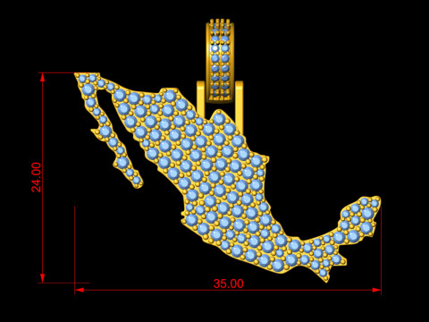 Mexico Map Diamond Pendant 3D प्रिंट मॉडल