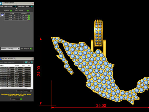 Mexico Map Diamond Pendant 3D प्रिंट मॉडल