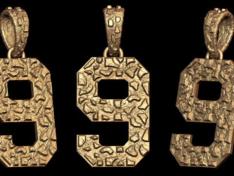 Pepita de Ouro Simples Número 9 Modelo de Impressão 3D