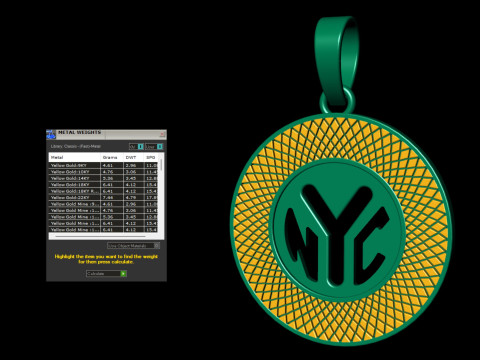 NYC SYMBOL GOLD PENDANT 3Dプリントモデル
