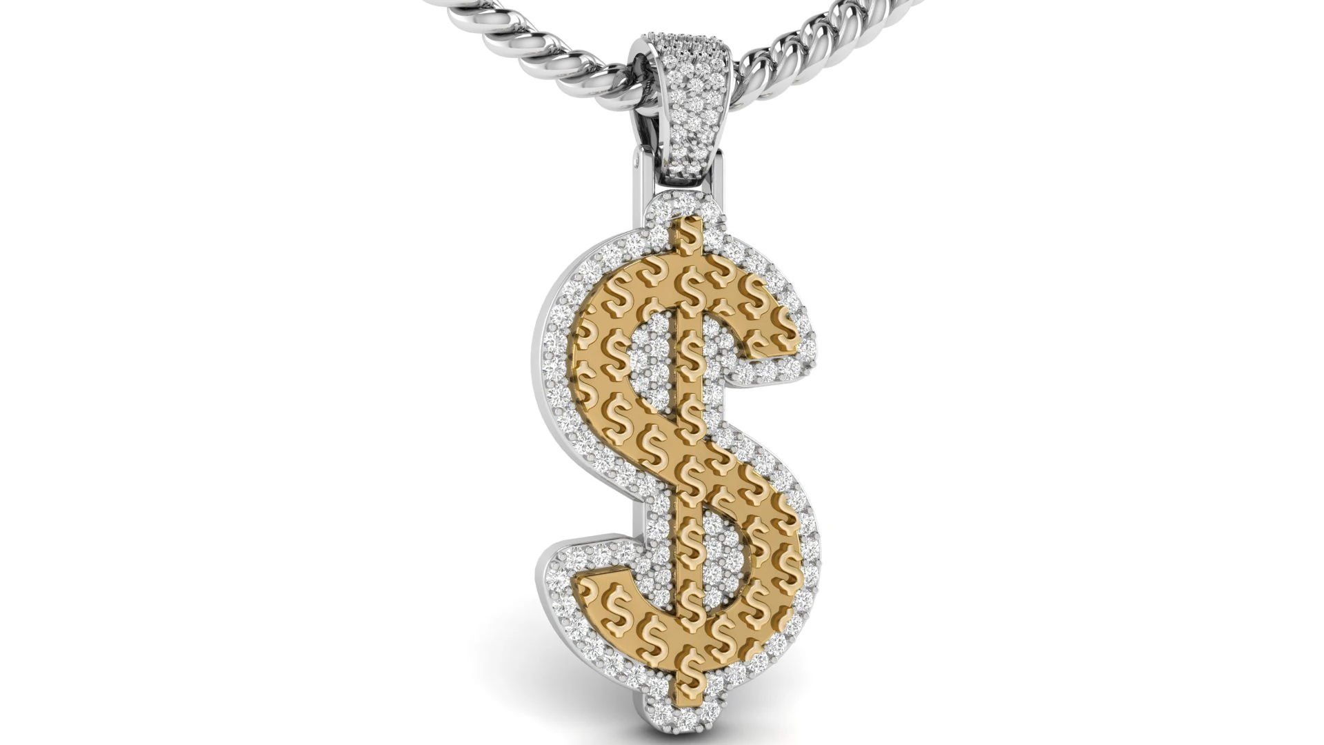 Dollar Hip-Hop Pendant 3D Print Model .c4d .max .obj .3ds .fbx .stl .blend 