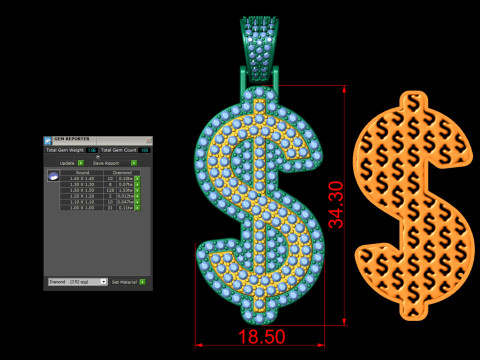 Double Layer Dollar Diamond Pendant 3D Принт Модель