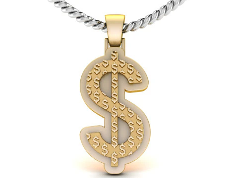 Pingente de Ouro Simples Dólar Modelo de Impressão 3D