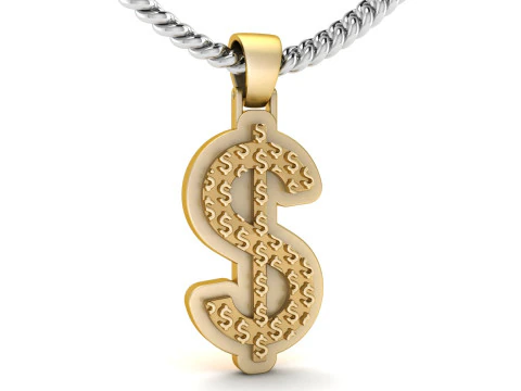 Dollar Plain Gold Pendant 3D Print Model
