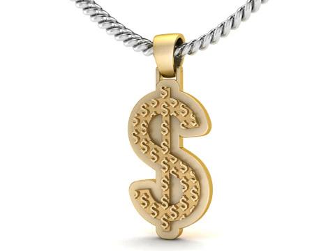 Dollar Plain Gold Pendant 3D Print Model