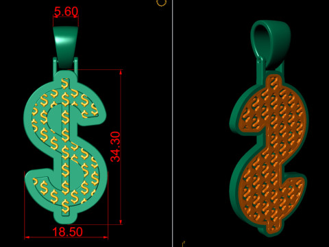 Dollar Plain Gold Pendant 3D Baskı Modeli