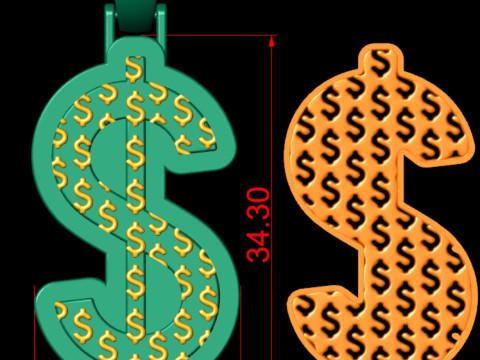Dollar Plain Gold Pendant 3D Baskı Modeli