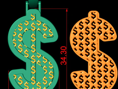 Dollar Plain Gold Pendant 3D Print Model