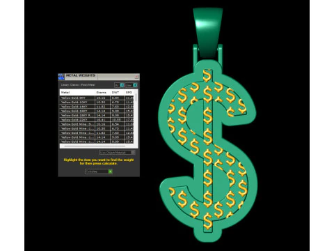 Dollar Plain Gold Pendant 3D Print Model