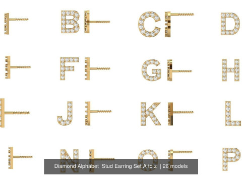 Diamond Alphabet Stud Earring Set A to Z 3D Baskı Modeli
