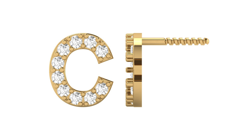 C Letter Alphabets Studs Earrings Modello di stampa 3D .c4d .max .obj .3ds .fbx .stl .blend 