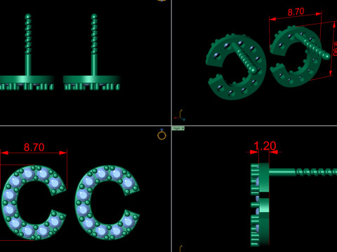 C Letter Alphabets Studs Earrings Modello di stampa 3D
