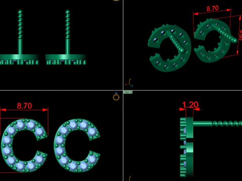 C Letter Alphabets Studs Earrings 3D Print Model